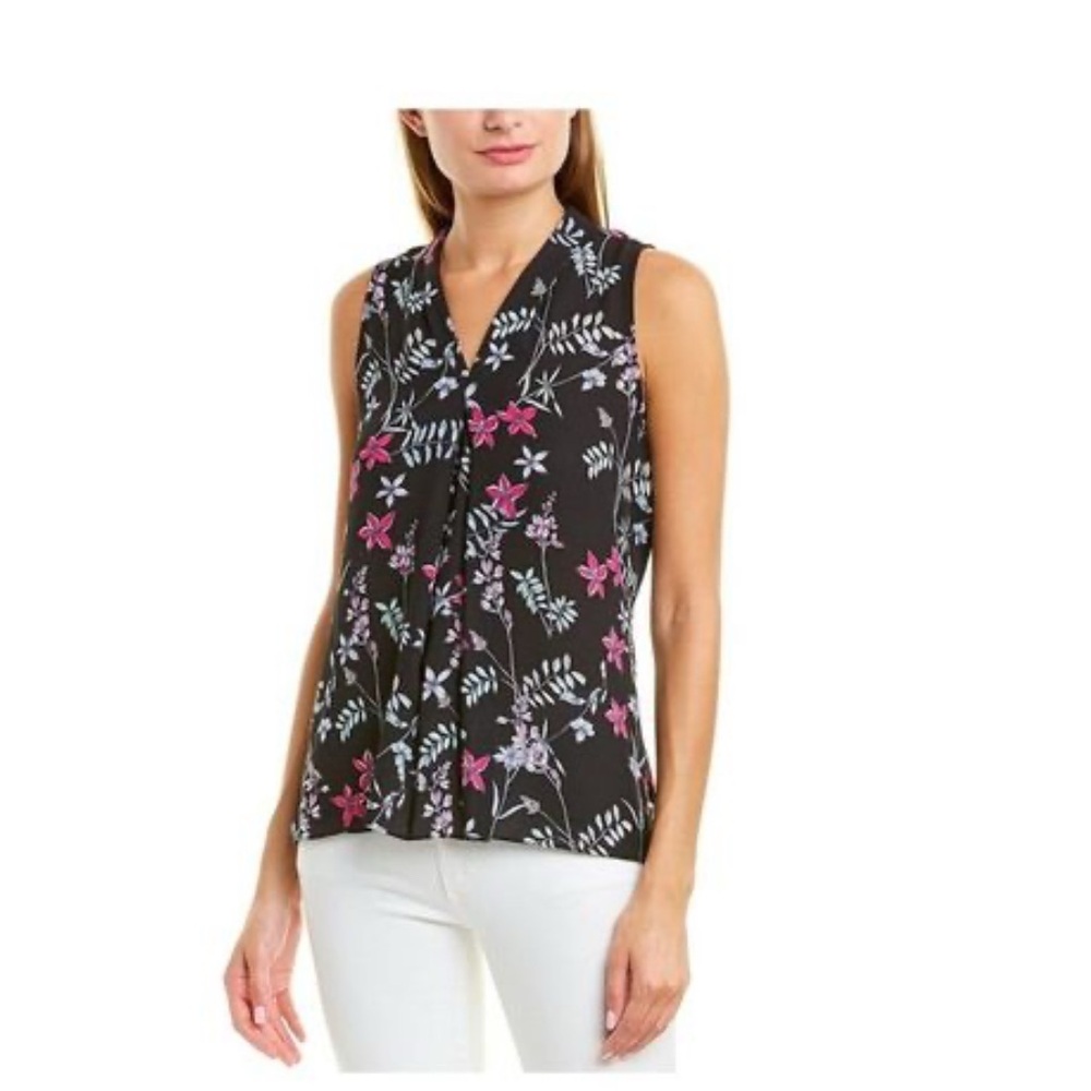 Vince Camuto Black and Pink Floral Sleeveless Blouse- NWT